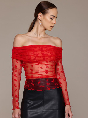 bebe Party Self Design Women Red Top