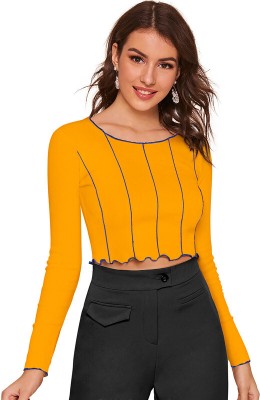T Zone Trading Co. Casual Striped Women Yellow Top