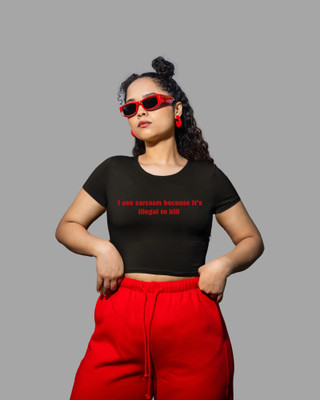 TheBTclub Casual Graphic Print Women Black Top