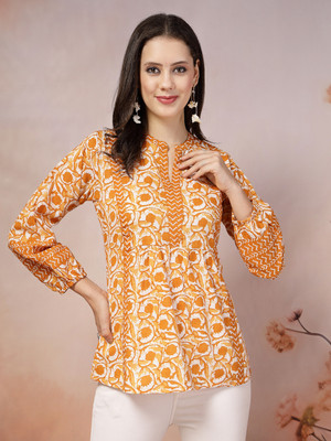 Stylum Casual Floral Print Women Orange, White Top