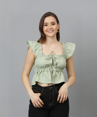 KOTTY Casual Solid Women Light Green Top