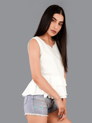 french crown Casual Striped Women White Top