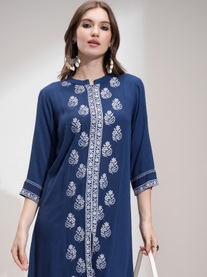 Vishudh Women Embroidered Straight Kurta(Blue)