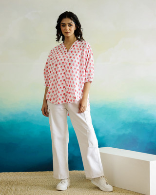 Sanskrutihomes Casual Floral Print Women Pink, White Top
