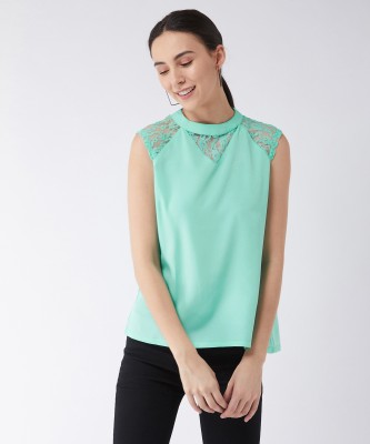 Miss Chase Party Cap Sleeve Solid Women Light Green Top