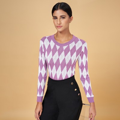 Annabelle by Pantaloons Casual Checkered Women Purple, White Top