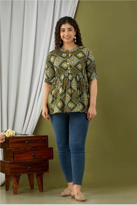 F Plus fashion Casual Printed Women Green Top