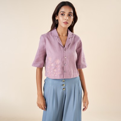 Akkriti by Pantaloons Casual Embroidered Women Purple Top