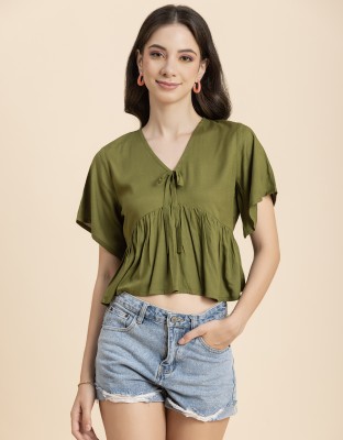 moomaya Casual Printed Women Dark Green Top