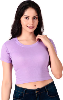 BLQZENT Casual Solid Women Purple Top