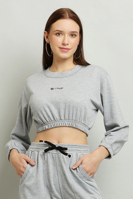 CLOTHINK India Casual Solid Women Grey Top