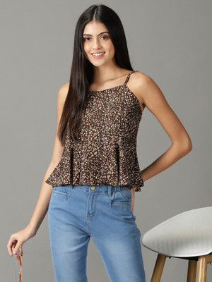 SHOWOFFFF Casual Printed Women Brown Top