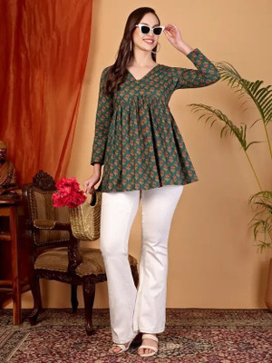 niklav Casual Floral Print Women Green Top