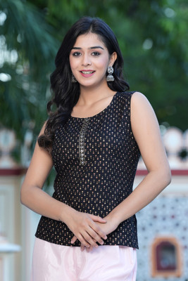 siddhanam Casual Printed Women Black, Beige Top