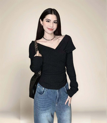 OUTZIDR Party Self Design Women Black Top