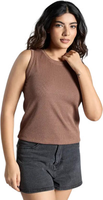ALGARI CREATION Casual Solid Women Brown Top