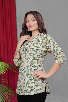 LAZURI BOUTIQUE Casual Geometric Print Women Green Top