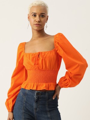 Rue Collection Casual Solid Women Orange Top