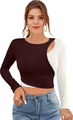 SHREE KSHETRAPAL CREATION Casual Solid Women Brown, White Top