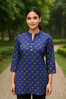 Shree Mahalaxmi Fashio Casual Printed, Floral Print Women Dark Blue Top