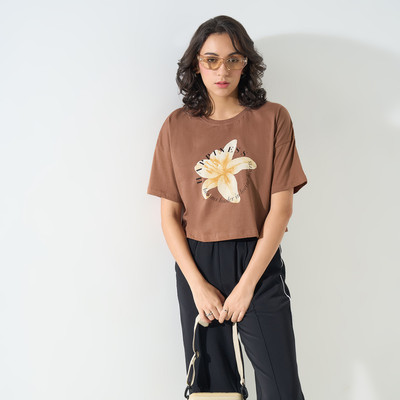 Honey By Pantaloons Casual Printed Women Brown Top