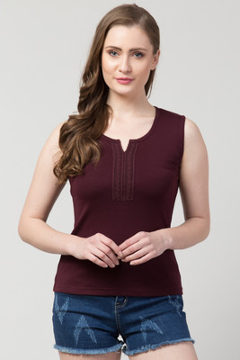 HouseOfCommon Casual Solid Women Maroon Top