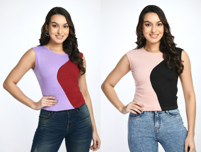 GLADLY Casual Color Block Women Purple, Pink Top