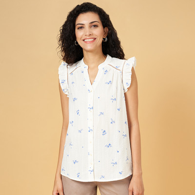 Honey By Pantaloons Casual Self Design Women White Top