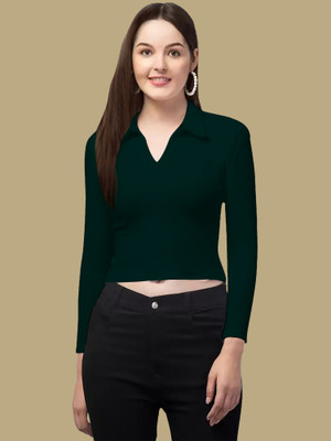 Kashonaa Casual Solid Women Dark Green Top