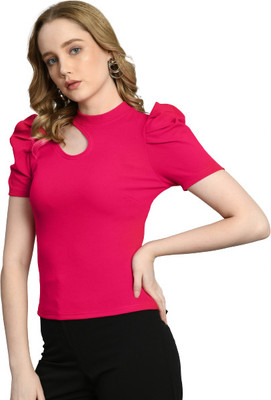 Lyublyu Casual Solid Women Pink Top