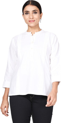 HouseOfCommon Casual Solid, Self Design Women White Top