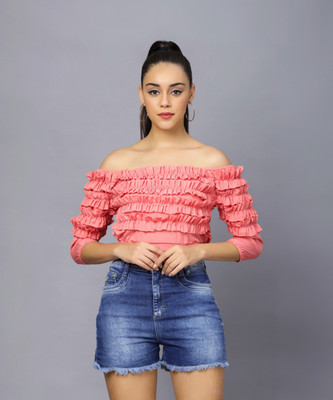 TANDUL Casual Solid Women Pink Top