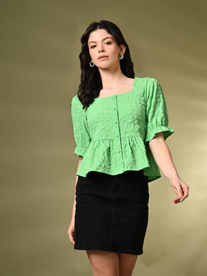 ADRIANA Party Self Design Women Green Top