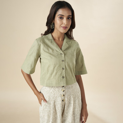 Akkriti by Pantaloons Casual Solid Women Light Green Top