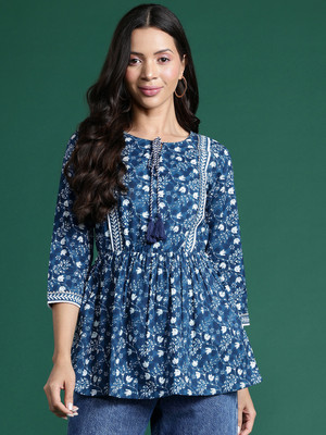 Deewa Party Printed Women Blue Top