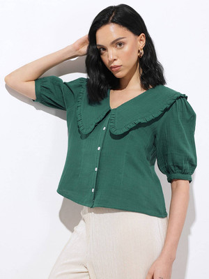 Dressberry Casual Solid Women Green Top