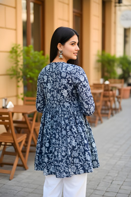 CCICACO Casual Floral Print Women Blue Top