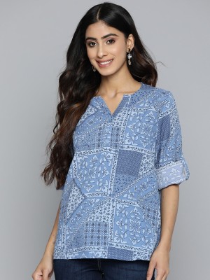 Adheesh Creation Casual Printed Women Blue, White Top