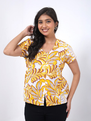 RANGRIWAZ Formal Printed Women Yellow Top