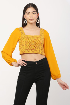Femibazaar Casual Embroidered Women Yellow Top