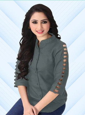 Himani sports Casual Solid, Self Design Women Grey Top