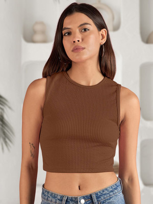 Dressberry Casual Self Design Women Brown Top