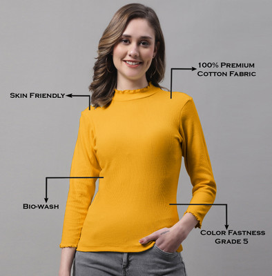 FBAR Casual Self Design Women Yellow Top
