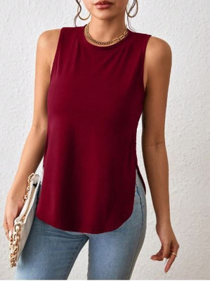 Styvibe Casual Solid Women Maroon Top
