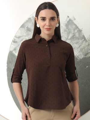 fithub Casual Self Design Women Brown Top