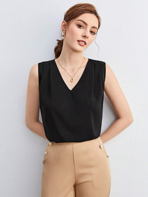 KOTTY Casual Solid Women Black Top