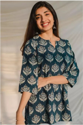gobya Casual Printed Women White, Dark Green Top