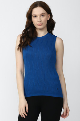 VAN HEUSEN Casual Self Design Women Dark Blue Top