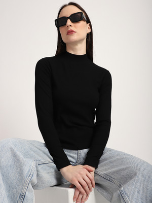 R&B Casual Solid Women Black Top