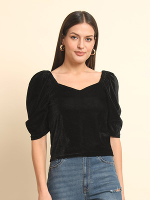 METRONAUT Casual Solid Women Black Top